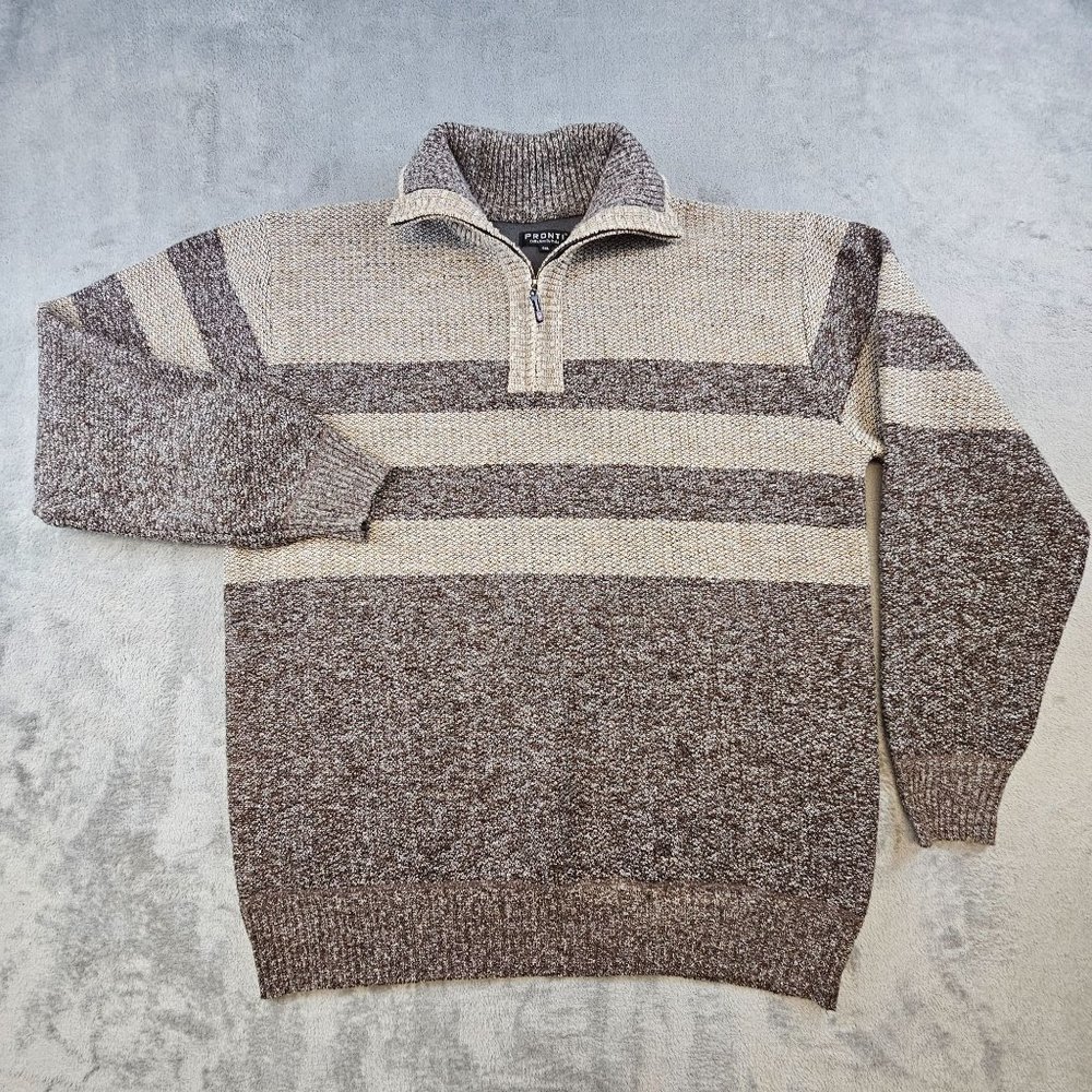 Pronti Collection by Phita Sweater Mens 3XL Brown Striped 1/4 Zip Lined Pullover